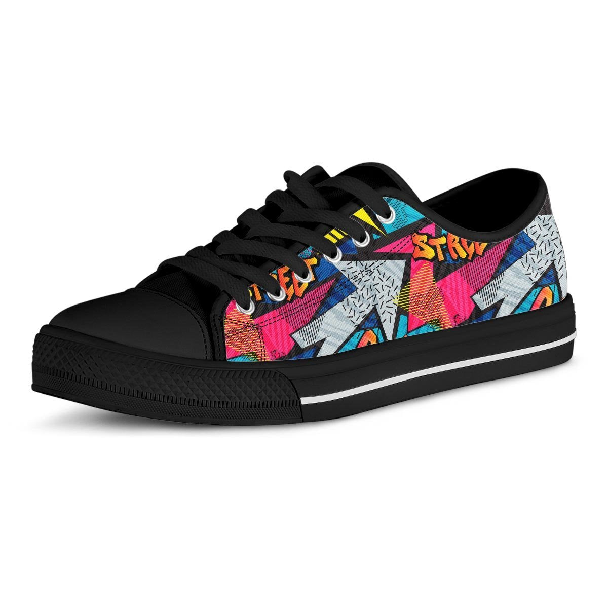 Abstract Graffiti Wow Print Men's Low Top Shoes-grizzshop