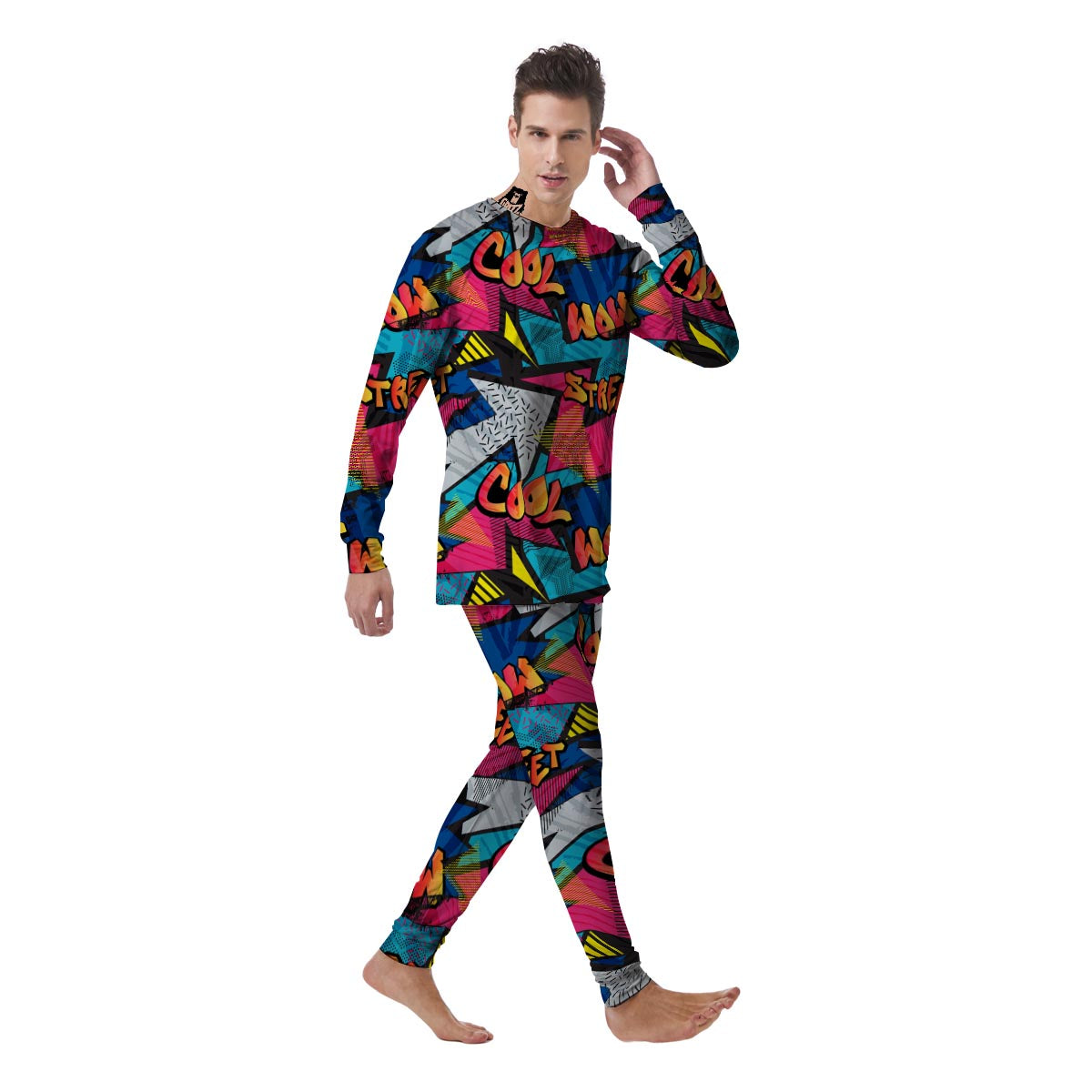 Abstract Graffiti Wow Print Men's Pajamas-grizzshop