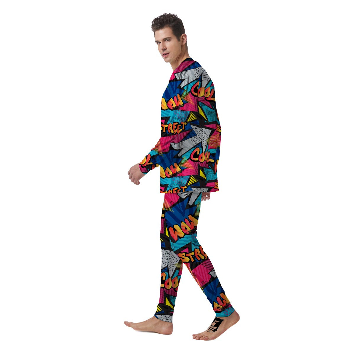 Abstract Graffiti Wow Print Men's Pajamas-grizzshop