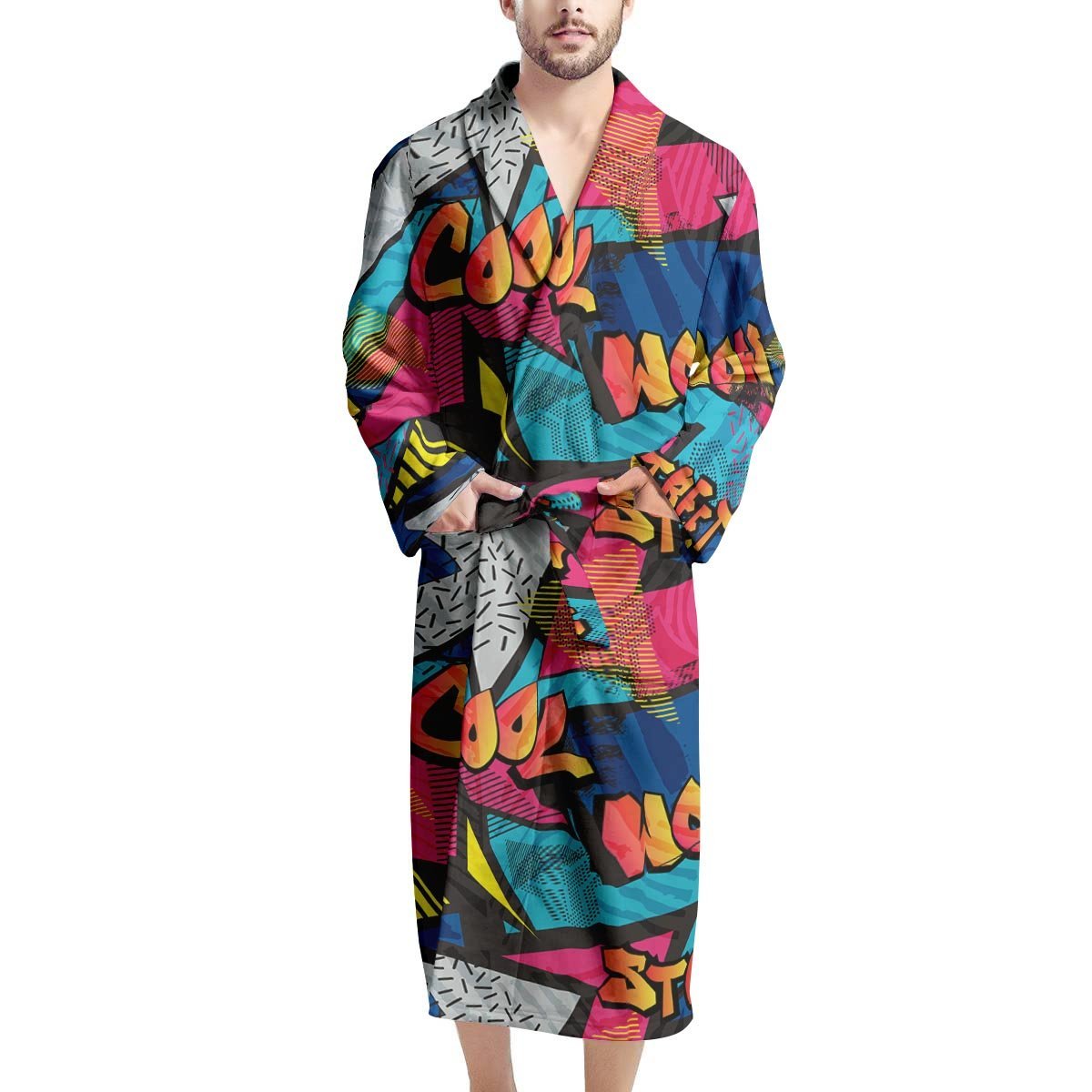 Abstract Graffiti Wow Print Men's Robe-grizzshop