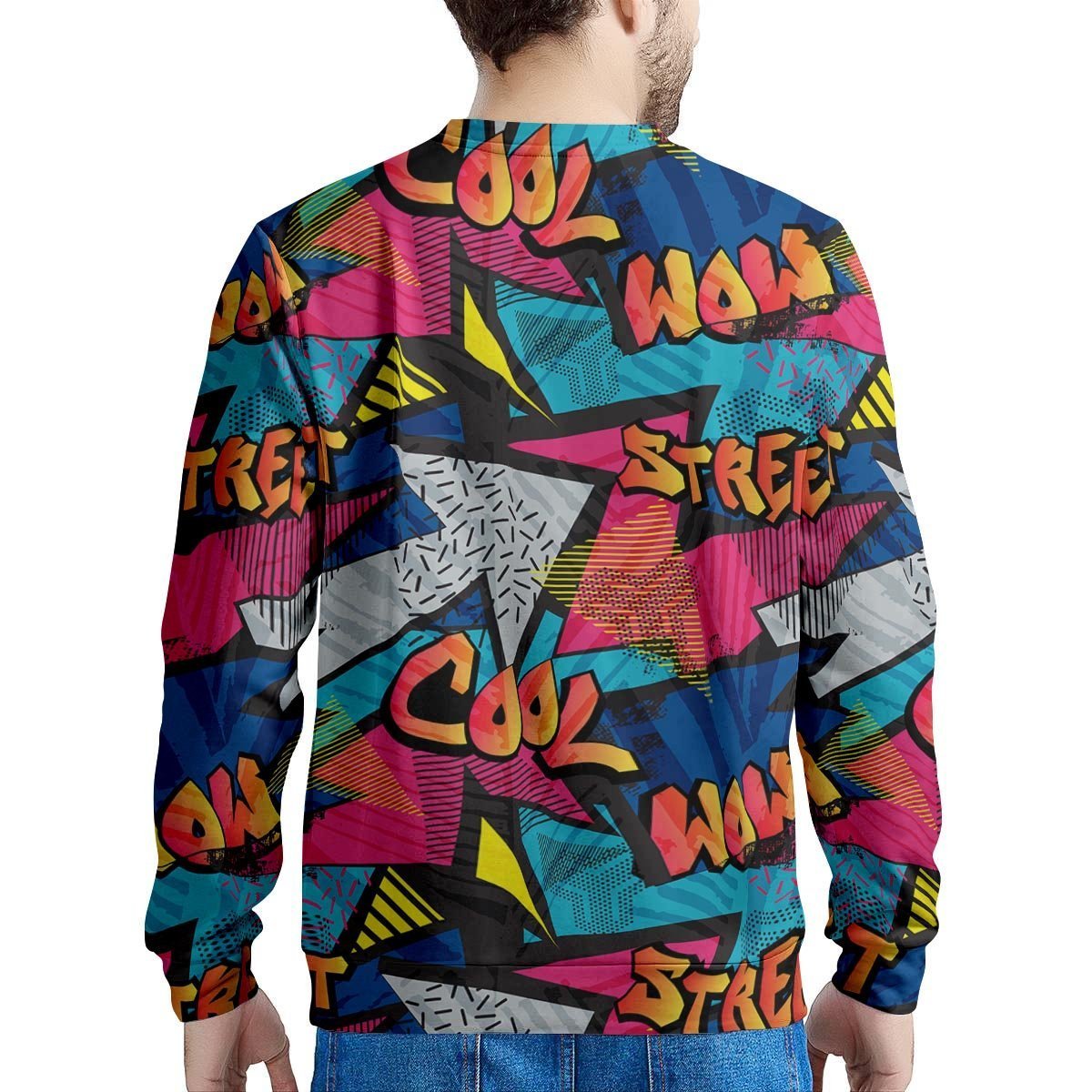Abstract Graffiti Wow Print Men's Sweatshirt-grizzshop