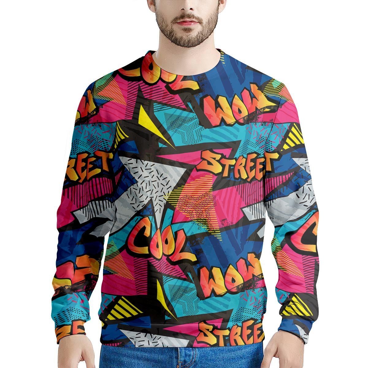 Abstract Graffiti Wow Print Men's Sweatshirt-grizzshop