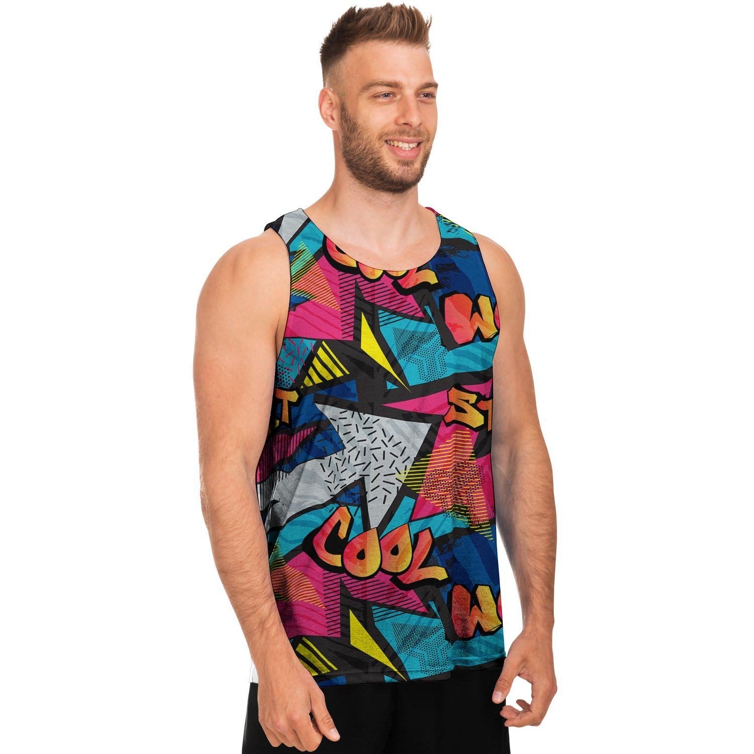 Abstract Graffiti Wow Print Men's Tank Tops-grizzshop