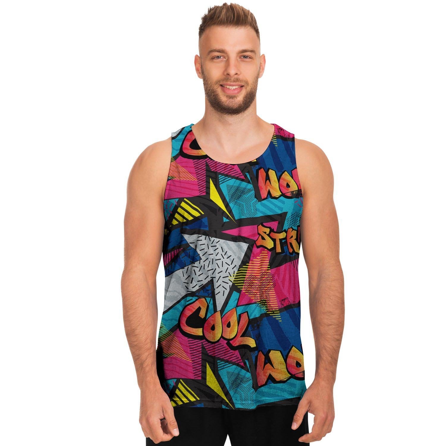 Abstract Graffiti Wow Print Men's Tank Tops-grizzshop