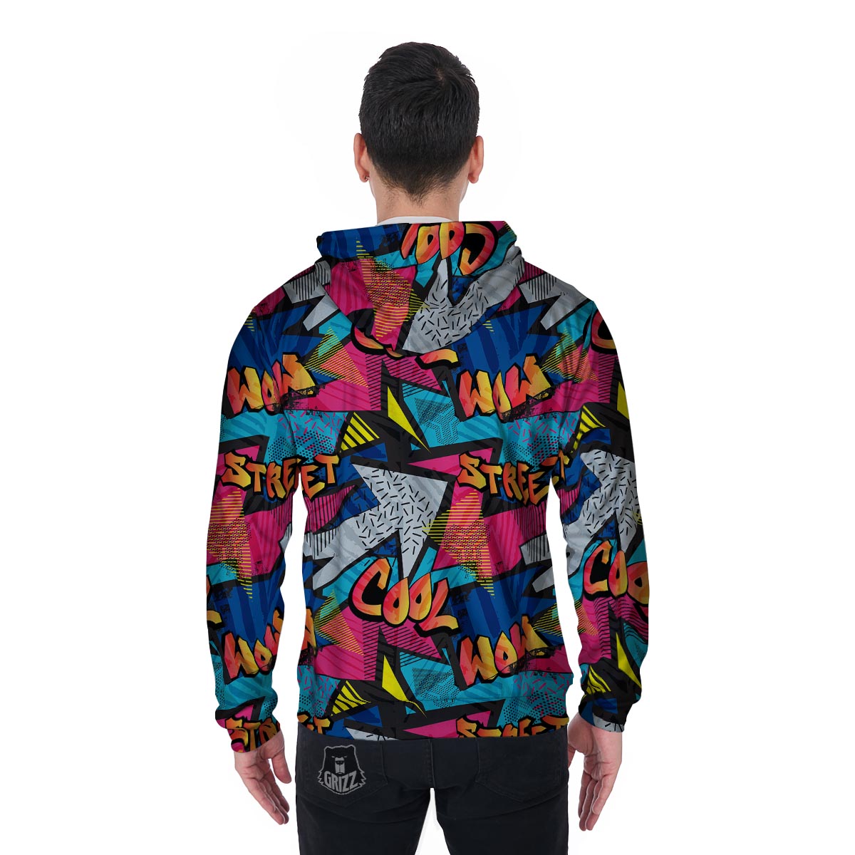 Abstract Graffiti Wow Print Men's Zip Up Hoodie-grizzshop