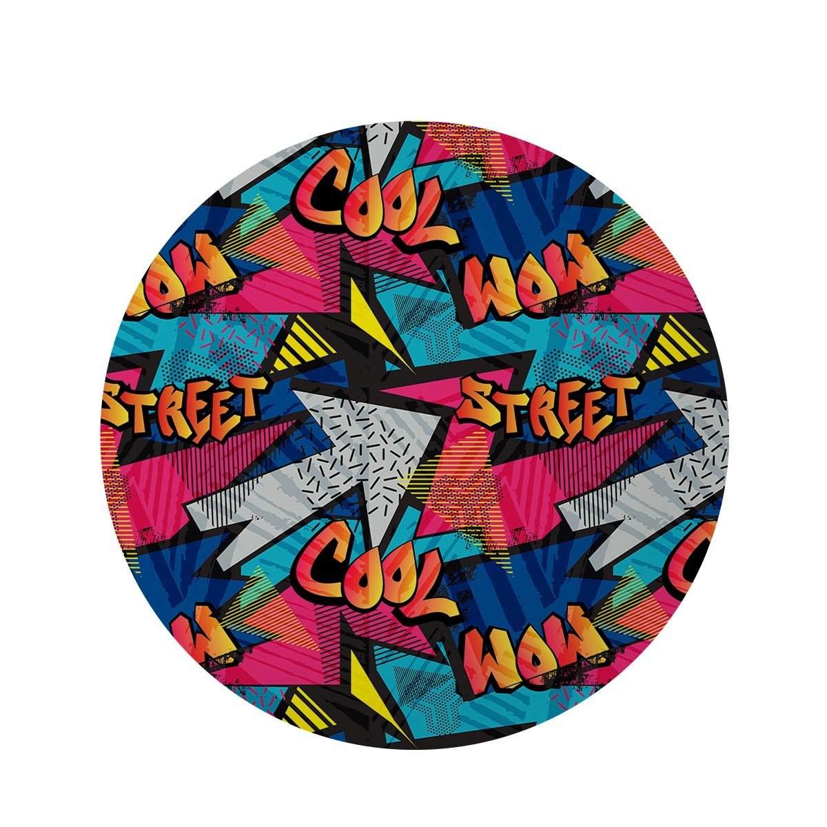 Abstract Graffiti Wow Print Round Rug-grizzshop