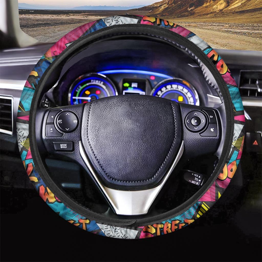 Abstract Graffiti Wow Print Steering Wheel Cover-grizzshop