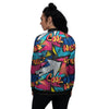 Abstract Graffiti Wow Print Women's Bomber Jacket-grizzshop