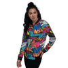 Abstract Graffiti Wow Print Women's Bomber Jacket-grizzshop