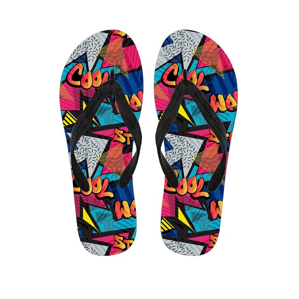Abstract Graffiti Wow Print Women's Flip Flops-grizzshop