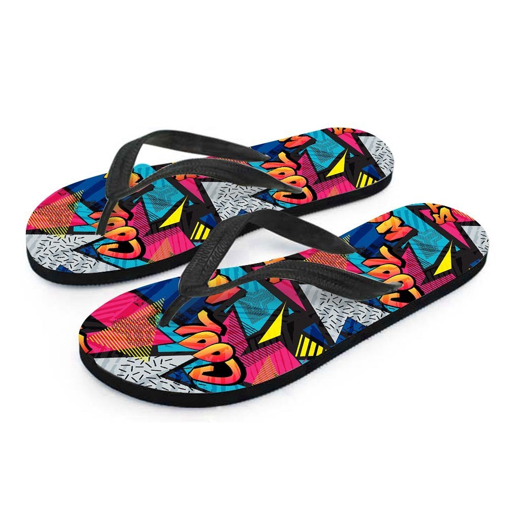 Abstract Graffiti Wow Print Women's Flip Flops-grizzshop