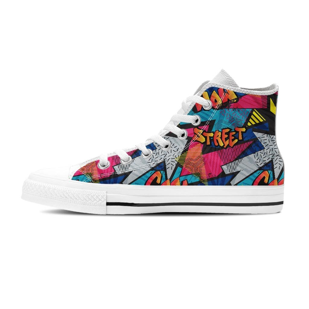 Abstract Graffiti Wow Print Women's High Top Shoes-grizzshop