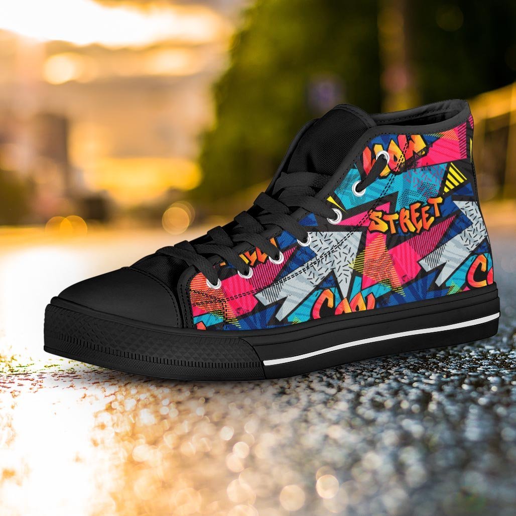 Abstract Graffiti Wow Print Women's High Top Shoes-grizzshop