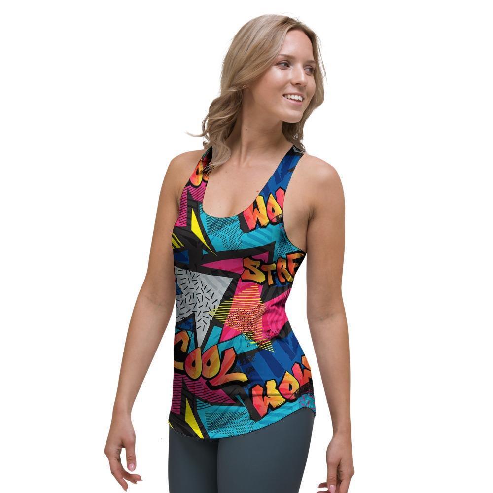 Abstract Graffiti Wow Print Women's Racerback Tank Top-grizzshop