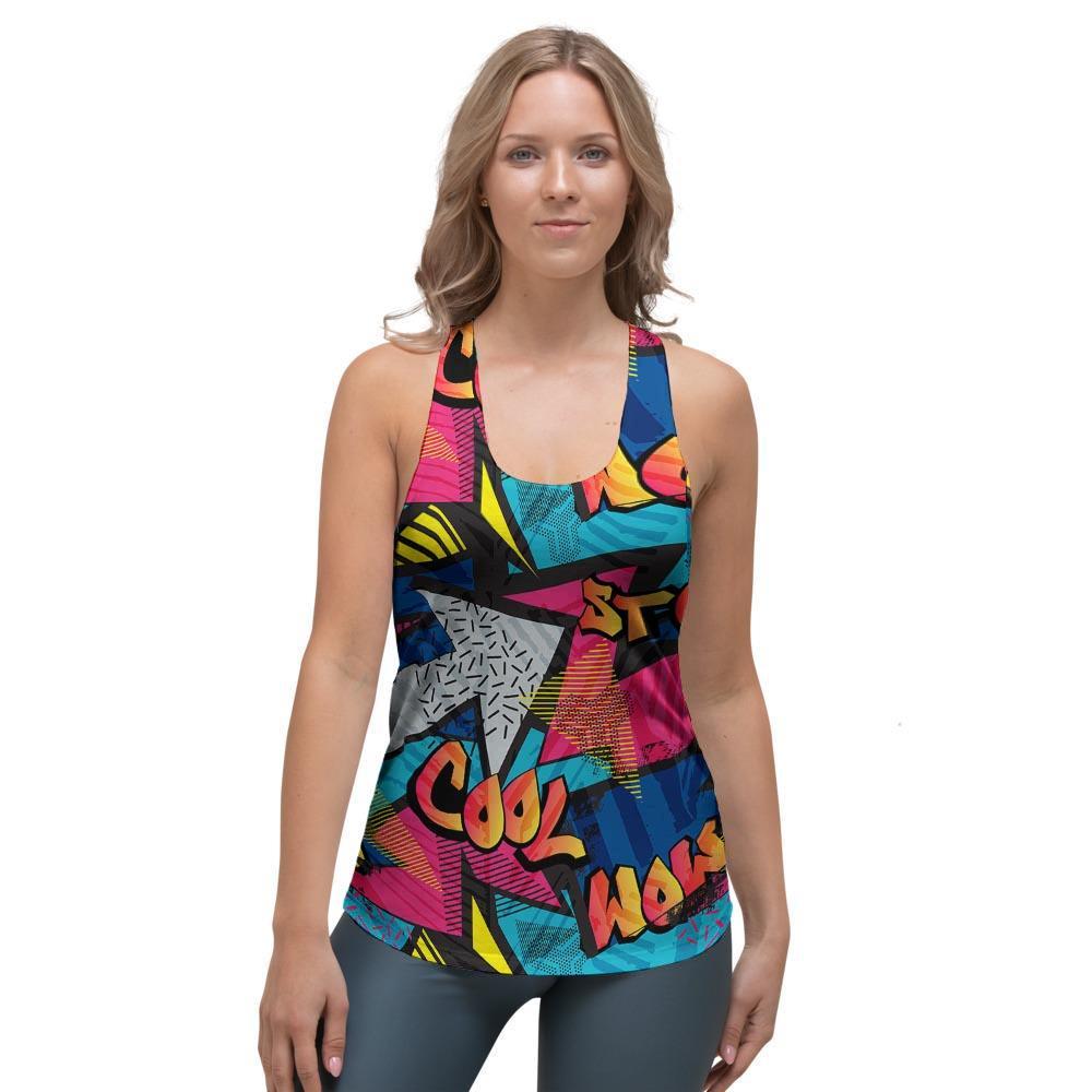 Abstract Graffiti Wow Print Women's Racerback Tank Top-grizzshop