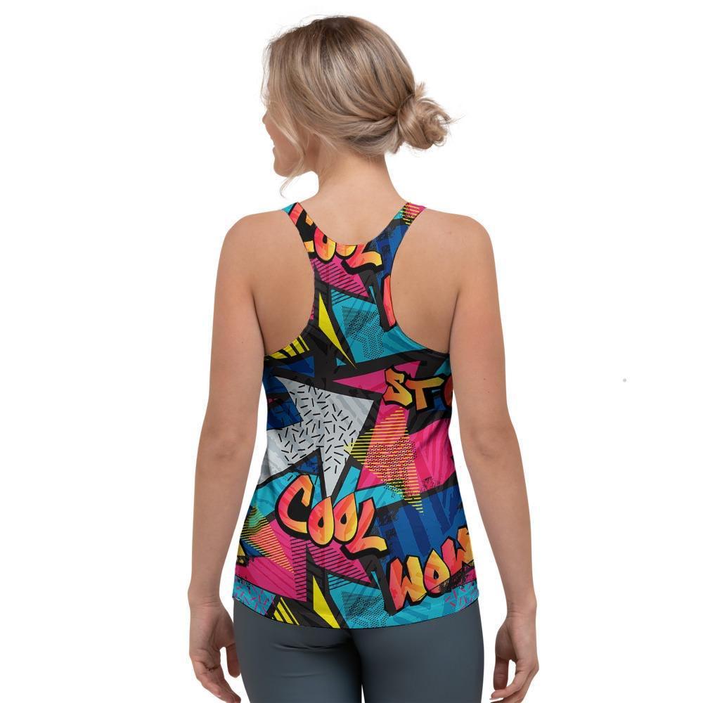 Abstract Graffiti Wow Print Women's Racerback Tank Top-grizzshop