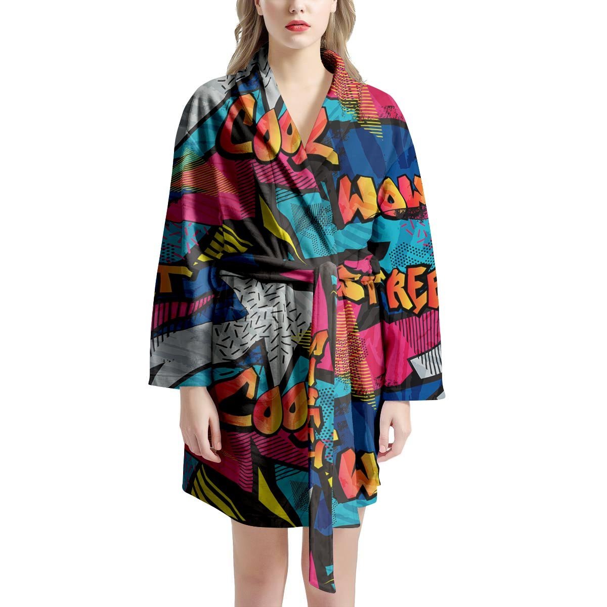 Abstract Graffiti Wow Print Women's Robe-grizzshop