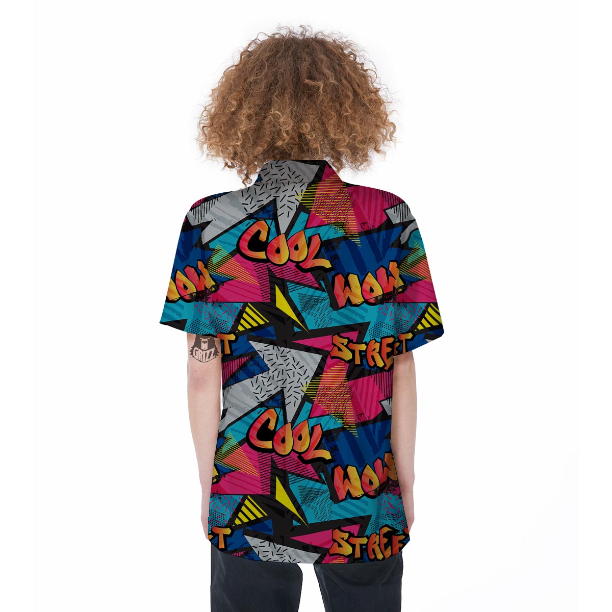 Abstract Graffiti Wow Print Women's Short Sleeve Shirts-grizzshop