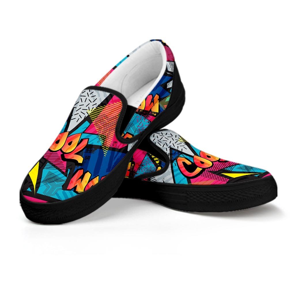 Abstract Graffiti Wow Print Women's Slip On Sneakers-grizzshop