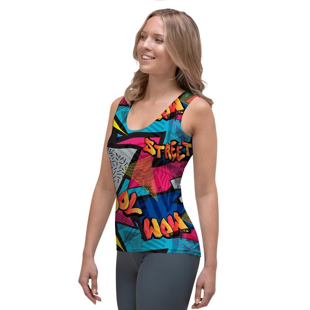 Abstract Graffiti Wow Print Women's Tank Top-grizzshop