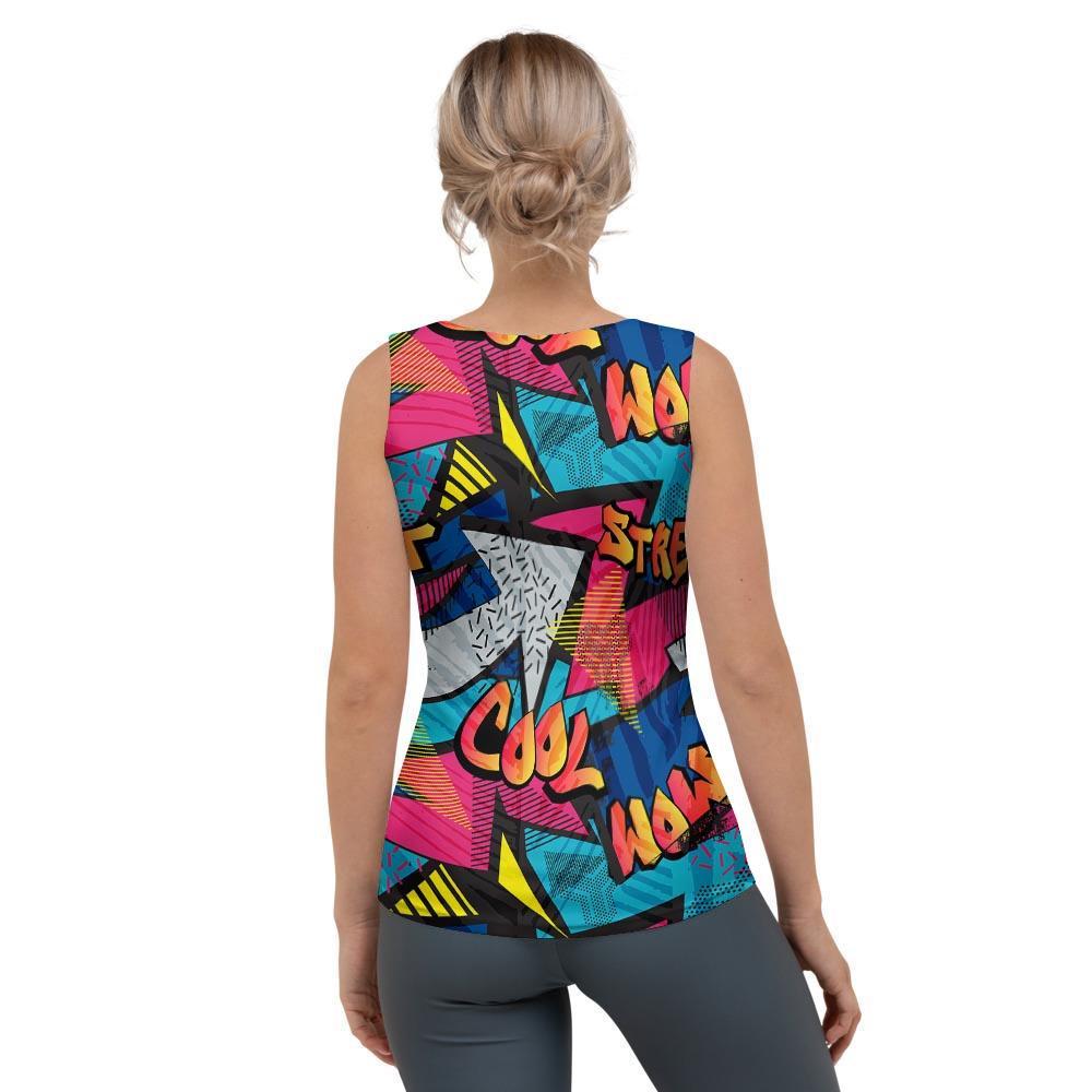 Abstract Graffiti Wow Print Women's Tank Top-grizzshop