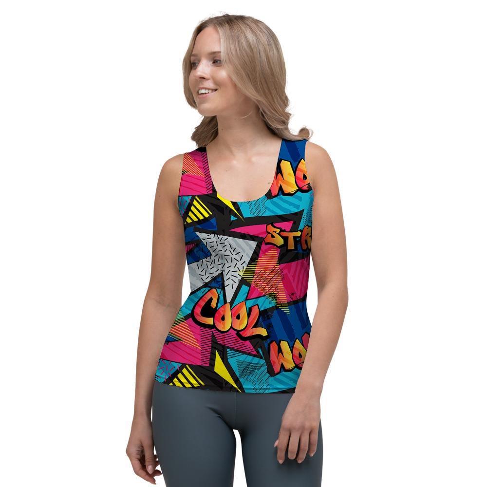 Abstract Graffiti Wow Print Women's Tank Top-grizzshop