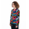 Abstract Graffiti Wow Print Women's Zip Up Hoodie-grizzshop