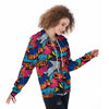 Abstract Graffiti Wow Print Women's Zip Up Hoodie-grizzshop