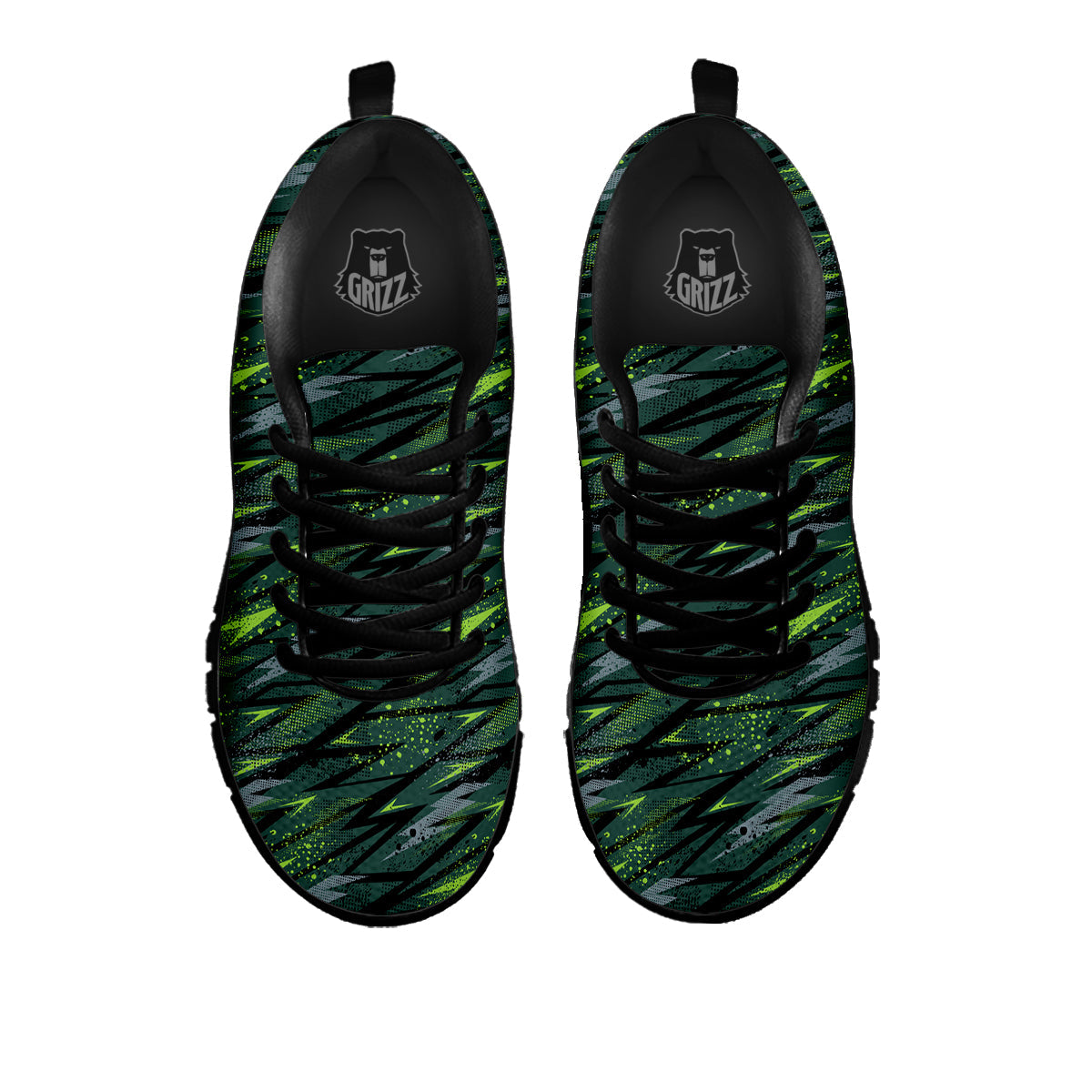 Abstract Green Lightning Print Pattern Black Sneaker-grizzshop