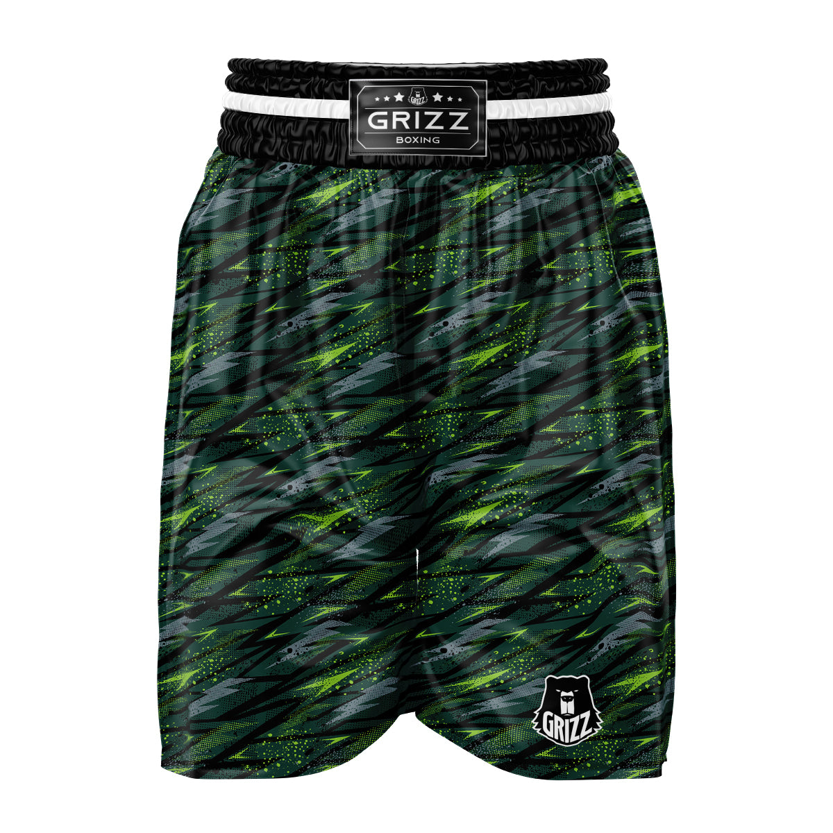 Abstract Green Lightning Print Pattern Boxing Shorts-grizzshop