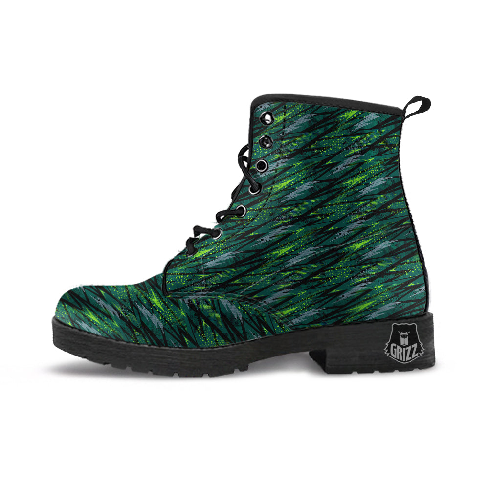 Abstract Green Lightning Print Pattern Leather Boots-grizzshop