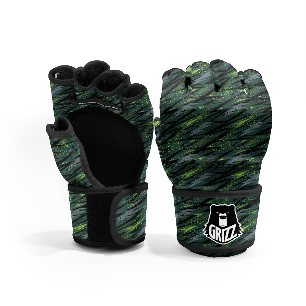 Abstract Green Lightning Print Pattern MMA Gloves-grizzshop