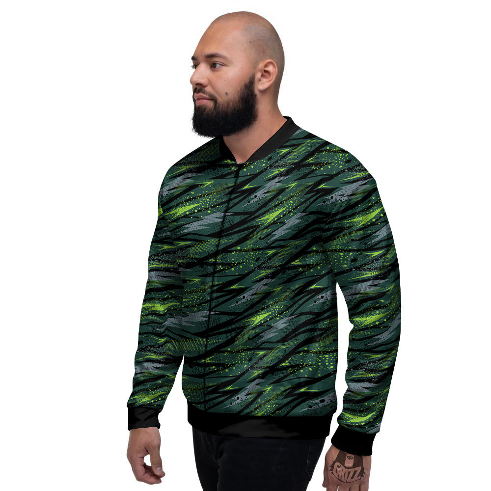 Abstract Green Lightning Print Pattern Men's Bomber Jacket-grizzshop