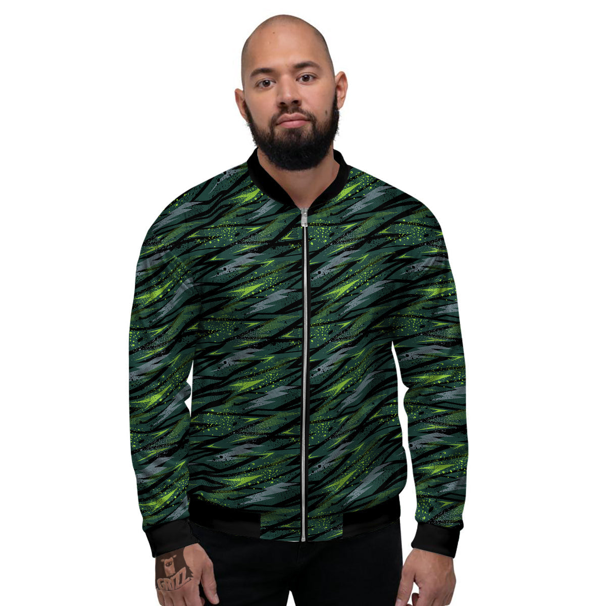 Abstract Green Lightning Print Pattern Men's Bomber Jacket-grizzshop