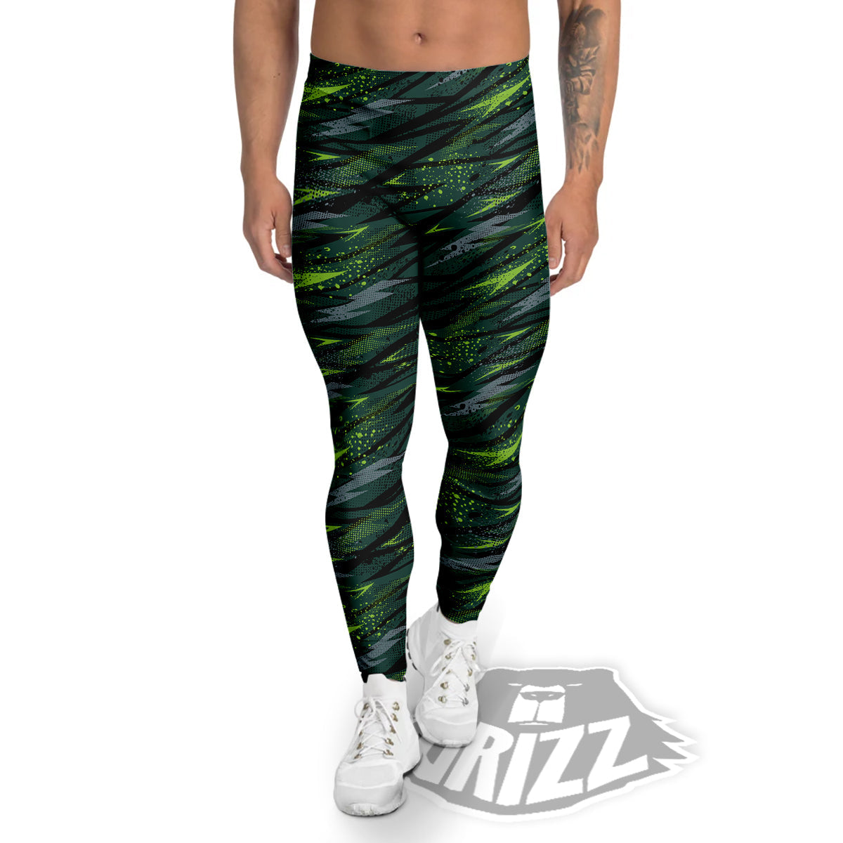 Abstract Green Lightning Print Pattern Men's Leggings-grizzshop