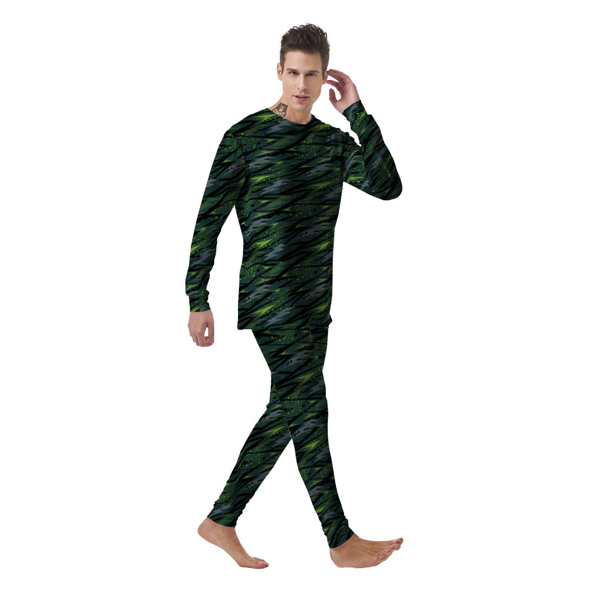 Abstract Green Lightning Print Pattern Men's Pajamas-grizzshop