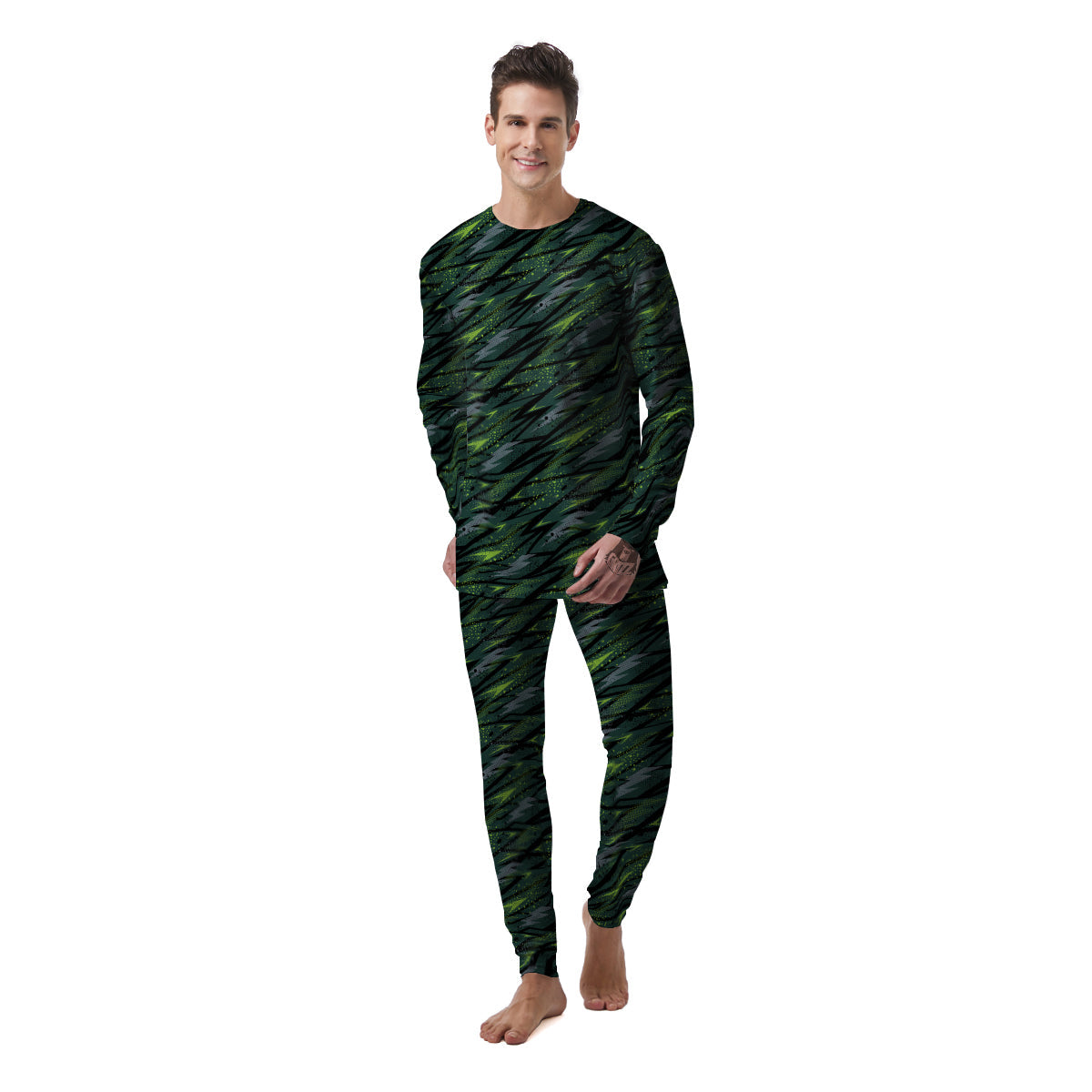 Abstract Green Lightning Print Pattern Men's Pajamas-grizzshop