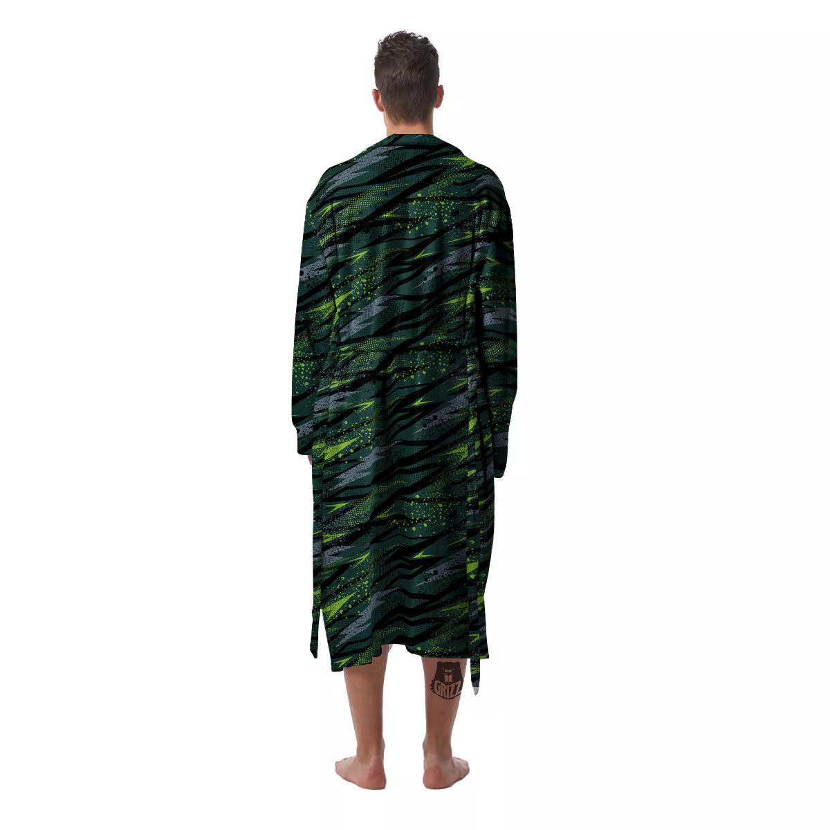 Abstract Green Lightning Print Pattern Men's Robe-grizzshop