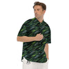 Abstract Green Lightning Print Pattern Men's Short Sleeve Shirts-grizzshop