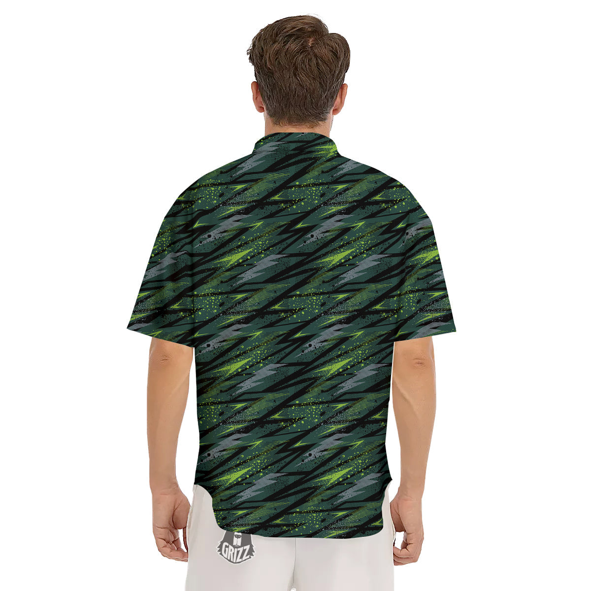 Abstract Green Lightning Print Pattern Men's Short Sleeve Shirts-grizzshop