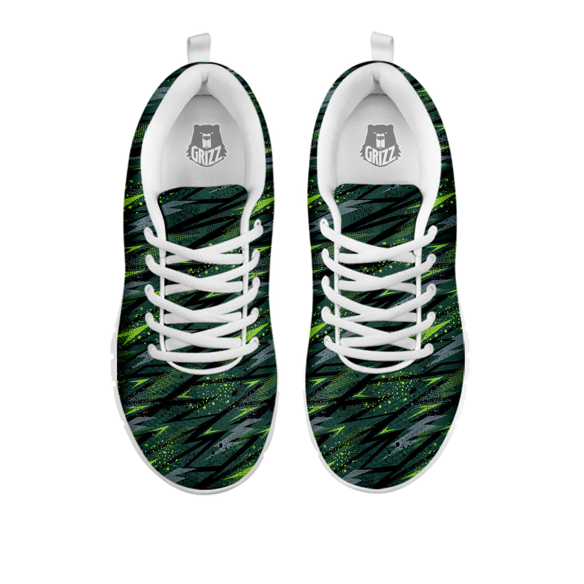 Abstract Green Lightning Print Pattern White Sneaker-grizzshop