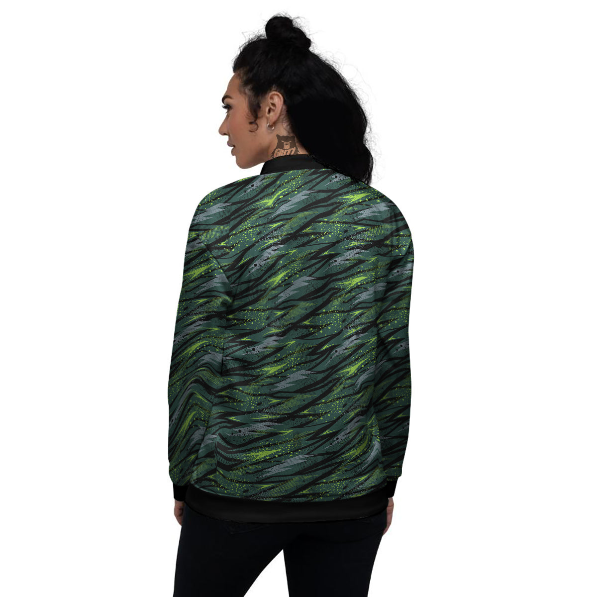 Abstract Green Lightning Print Pattern Women's Bomber Jacket-grizzshop