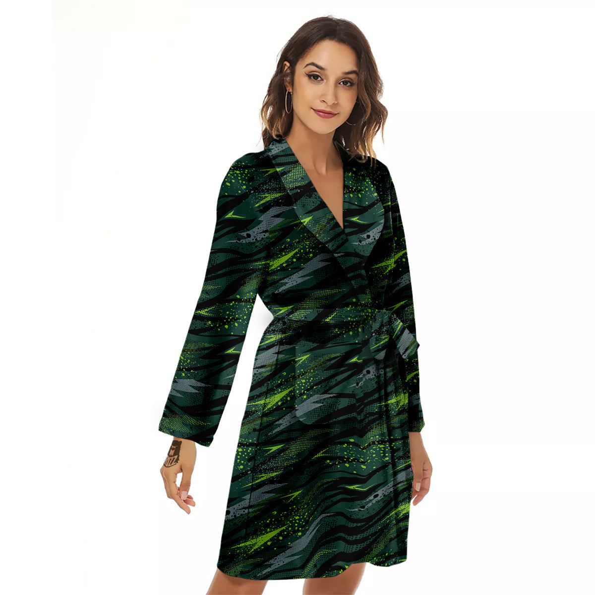 Abstract Green Lightning Print Pattern Women's Robe-grizzshop