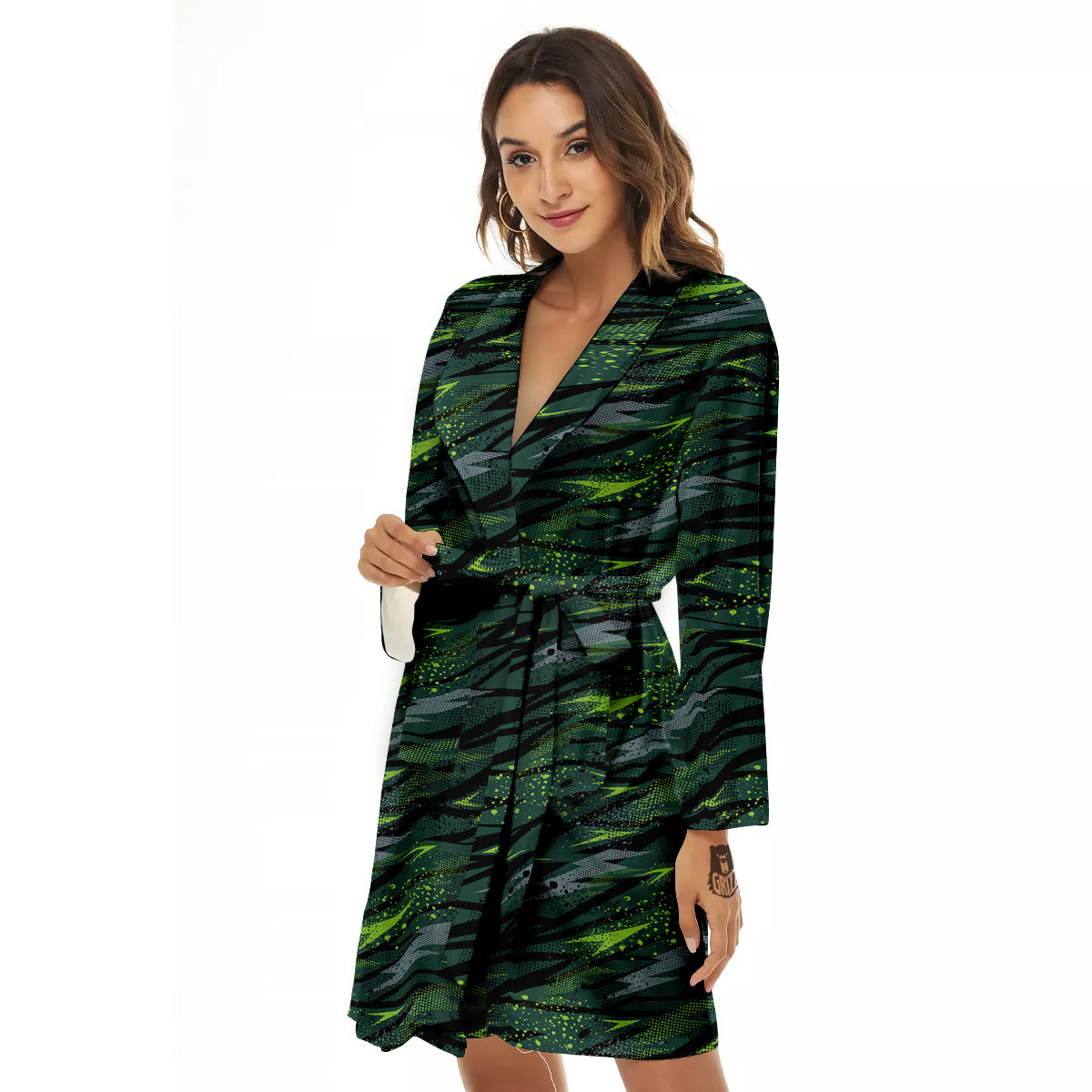 Abstract Green Lightning Print Pattern Women's Robe-grizzshop