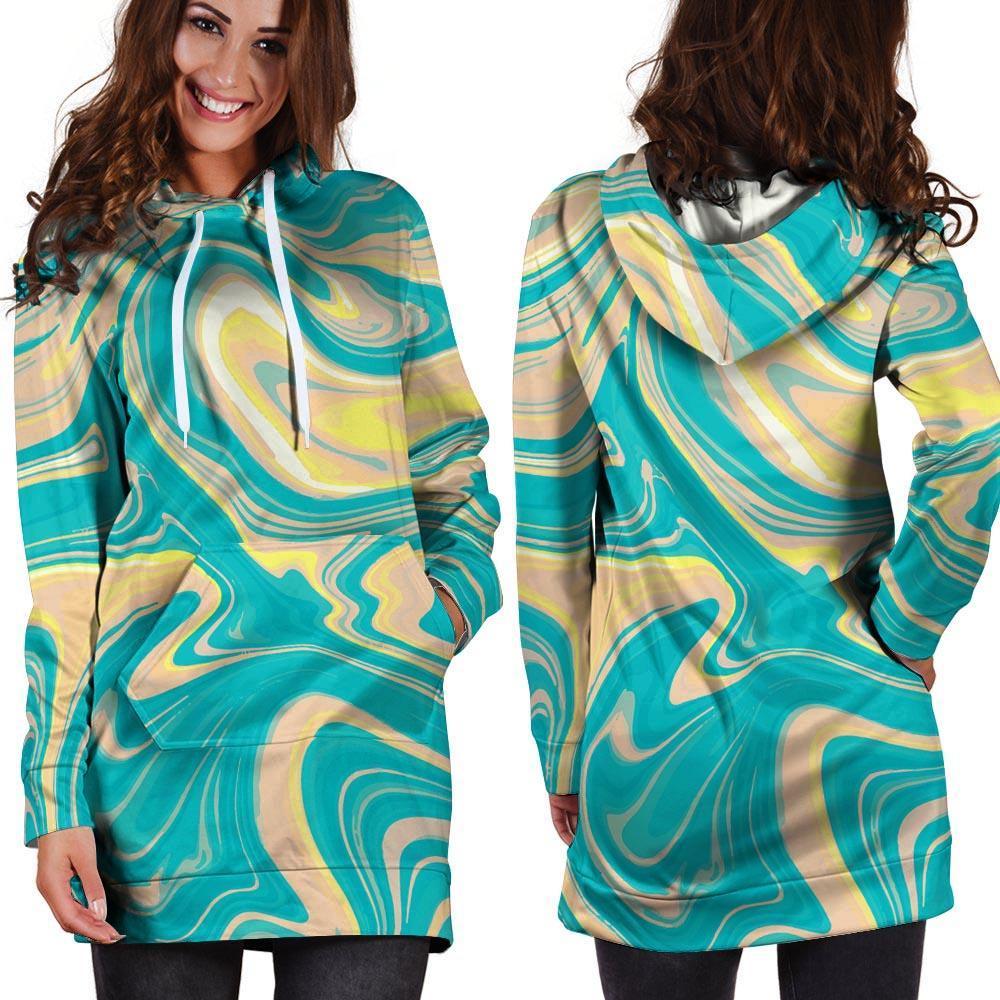 Abstract Green Marble Hoodie Dress-grizzshop