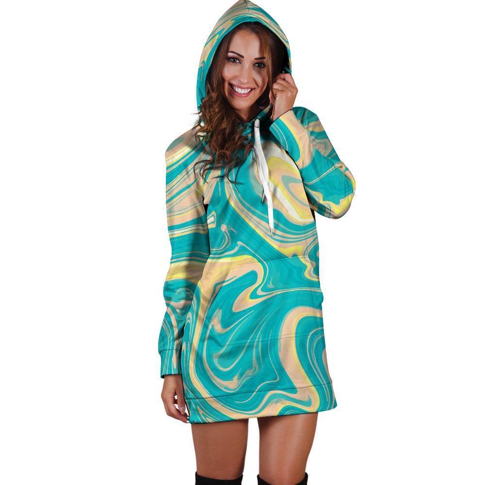 Abstract Green Marble Hoodie Dress-grizzshop