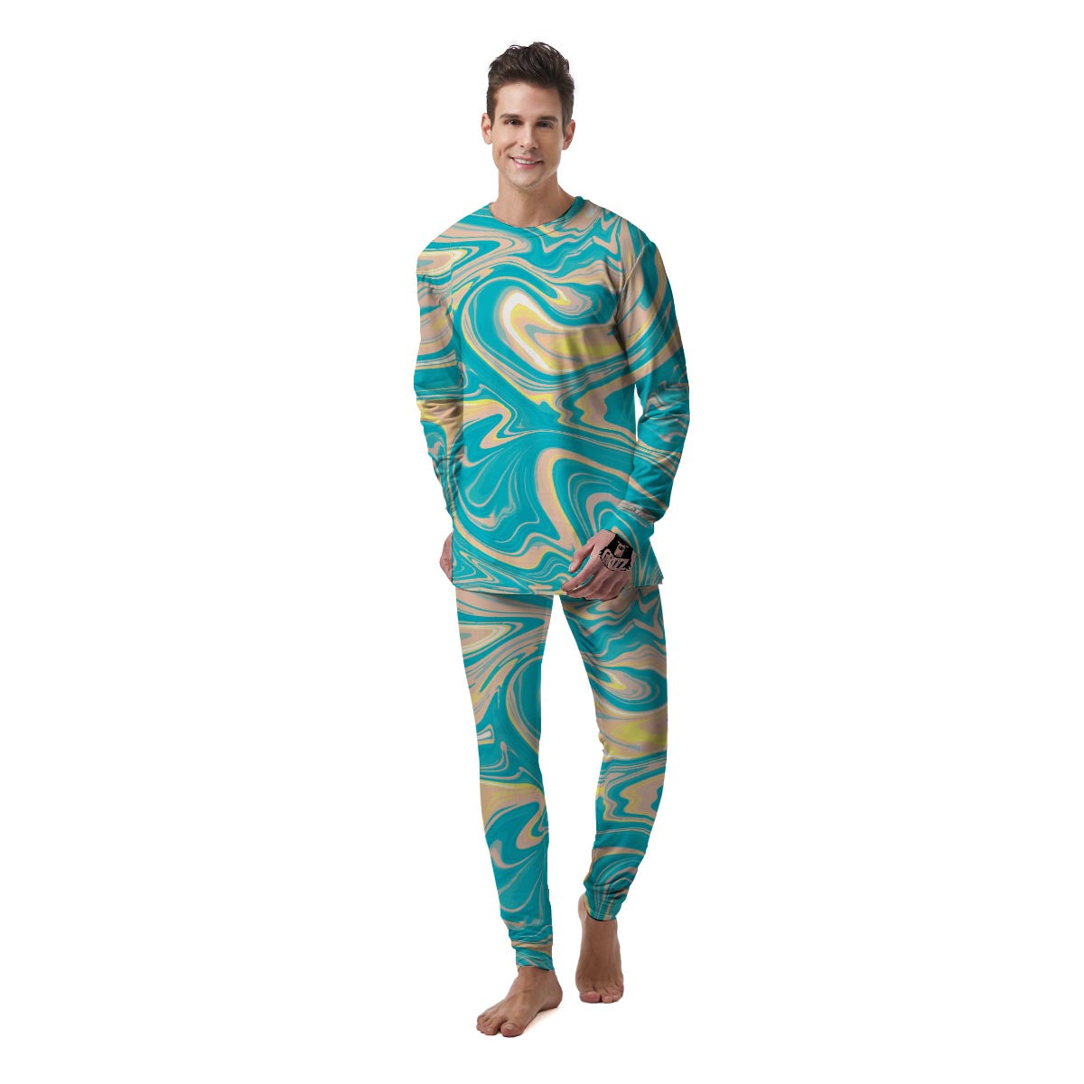 Abstract Green Marble Men's Pajamas-grizzshop