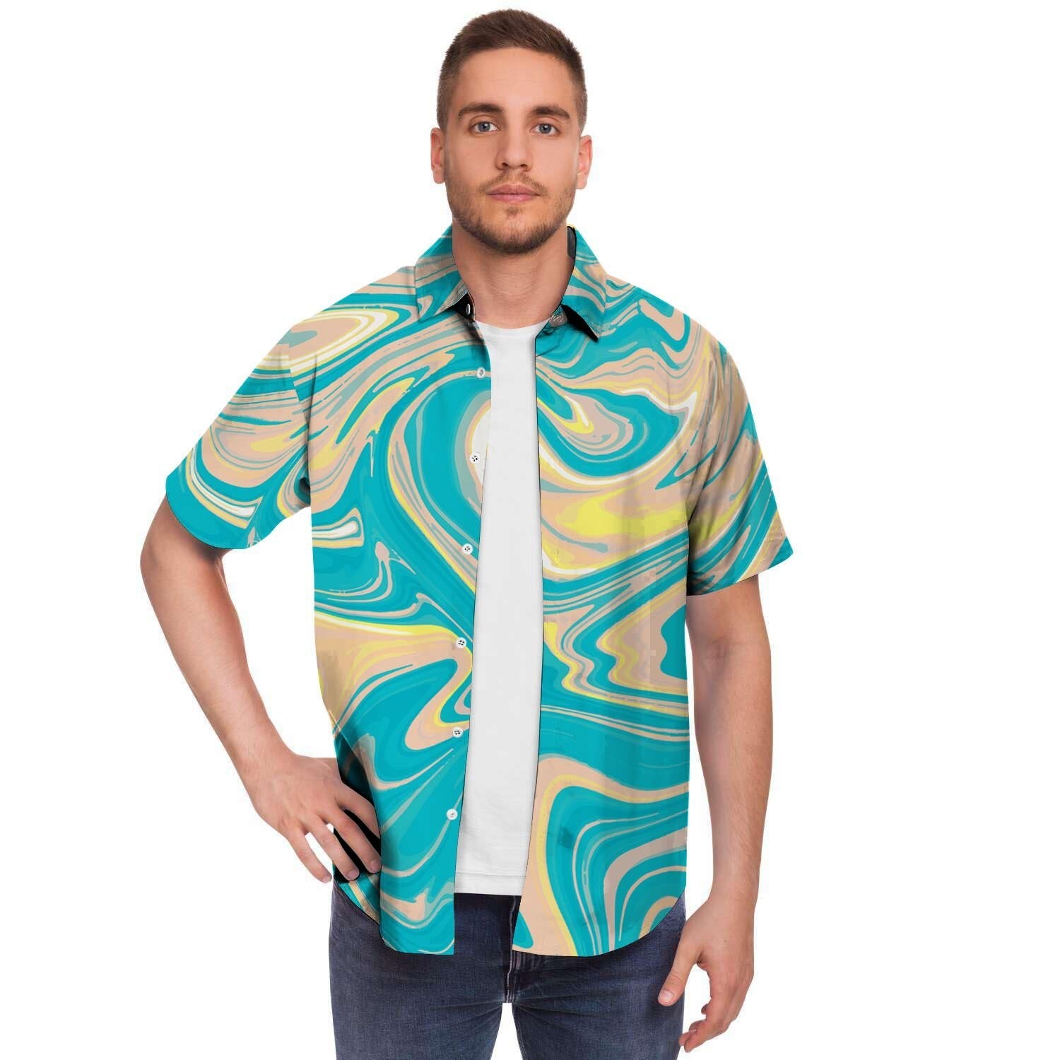 Abstract Green Marble Men's Short Sleeve Shirt-grizzshop