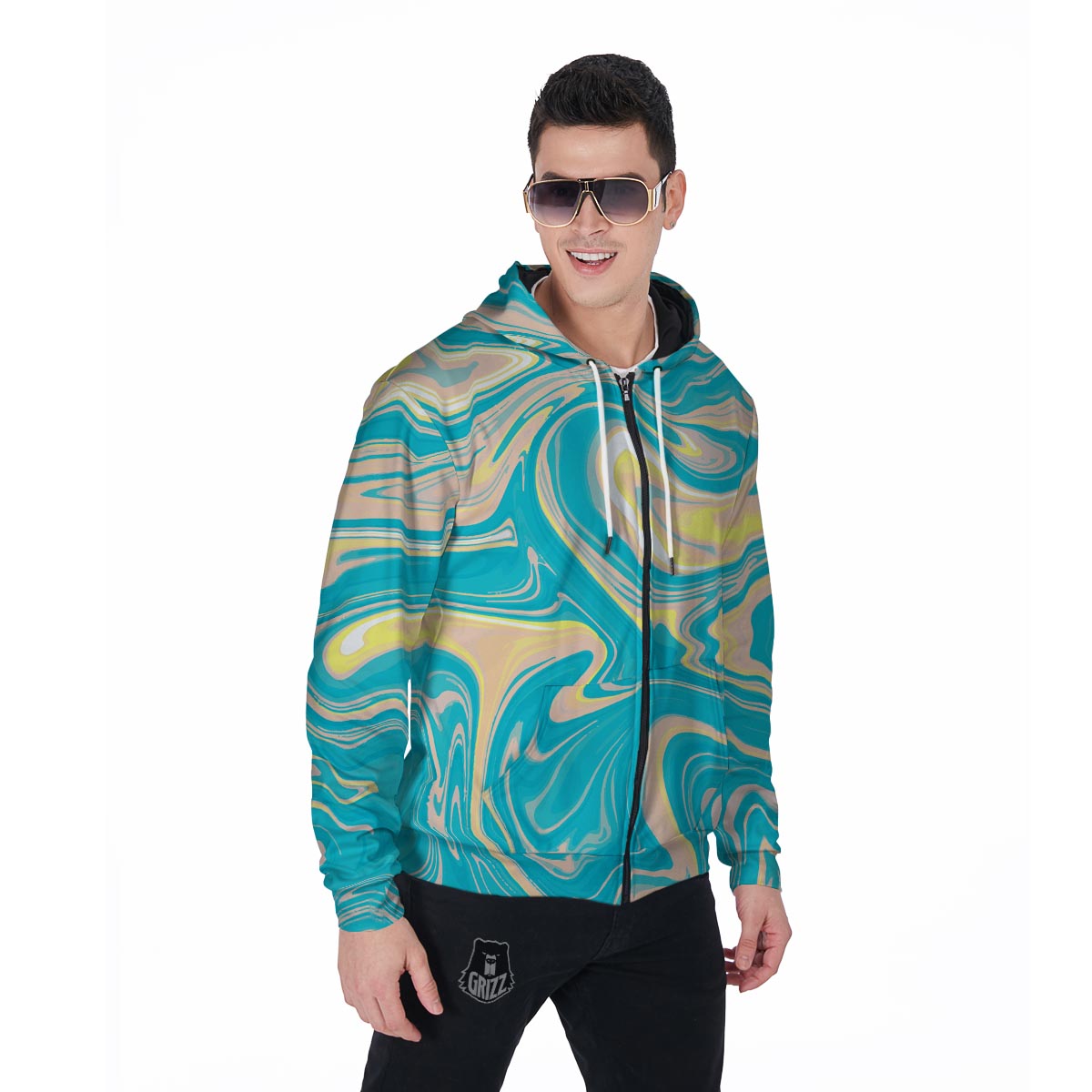 Abstract Green Marble Men's Zip Up Hoodie-grizzshop