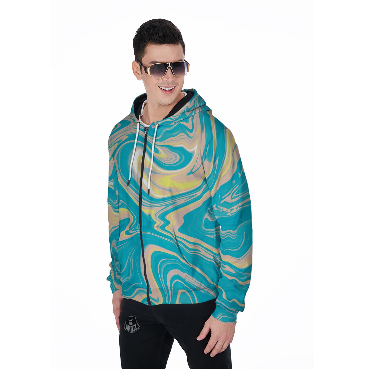 Abstract Green Marble Men's Zip Up Hoodie-grizzshop